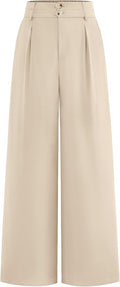 Women Wide Leg Dress Pants High Waisted Button Pleated Business Casual Trousers Office Work Palazzo Pants
