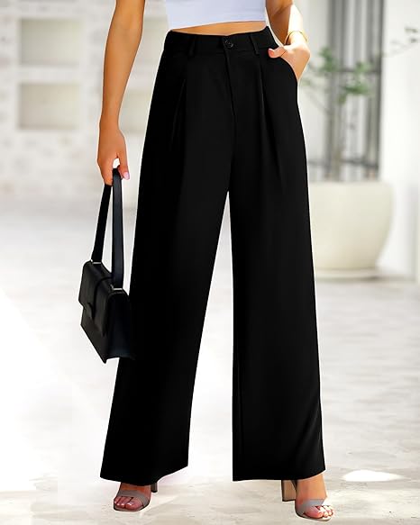Women High Waist Palazzo Pants Spring Casual Wide Leg Trousers Loose Work Office Business Suit Pant Pockets